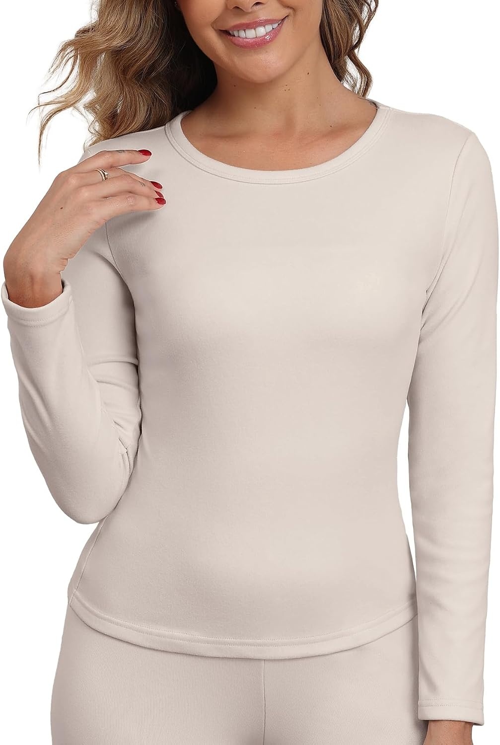 image:imageGRECERELLE 2026 Women Thermal T Shirt Round Neck Base Layer TopWarm Gray