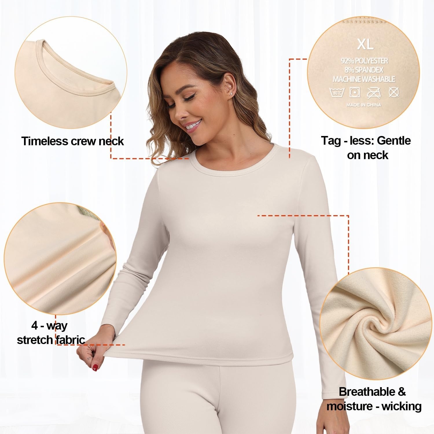 image:imageGRECERELLE 2026 Women Thermal T Shirt Round Neck Base Layer TopWarm Gray