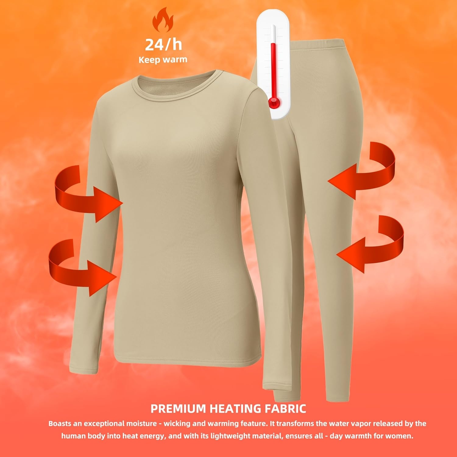 image:imageGRECERELLE 2026 Womens Base Layer Thermal Underwear Pajama SetsApricot