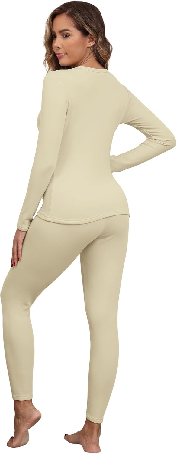 image:imageGRECERELLE 2026 Womens Base Layer Thermal Underwear Pajama SetsApricot