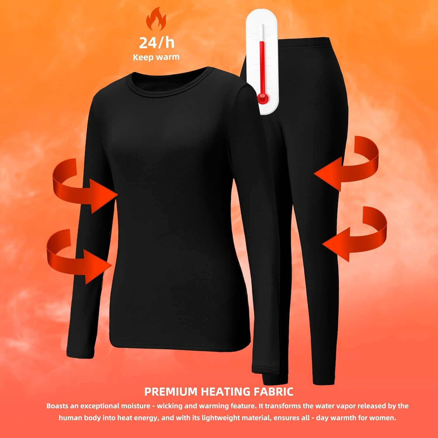 image:imageGRECERELLE 2026 Womens Base Layer Thermal Underwear Pajama SetsBlack