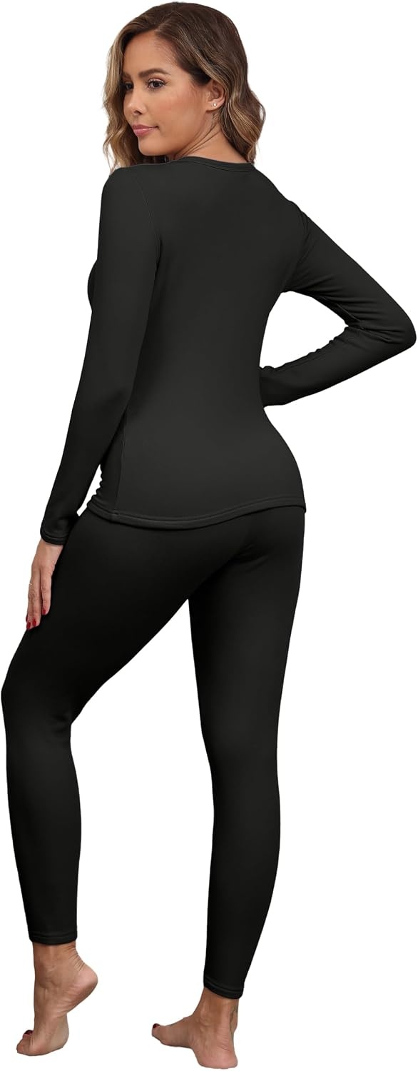 image:imageGRECERELLE 2026 Womens Base Layer Thermal Underwear Pajama SetsBlack