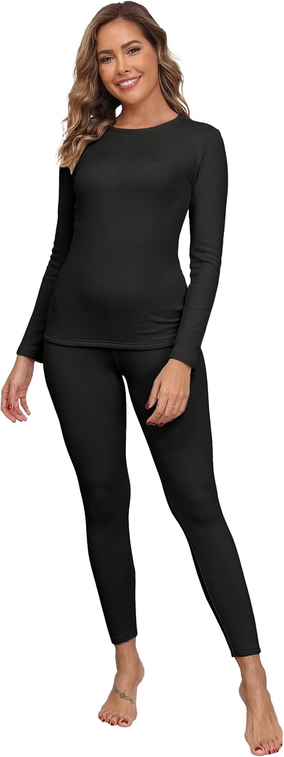 image:imageGRECERELLE 2026 Womens Base Layer Thermal Underwear Pajama SetsBlack