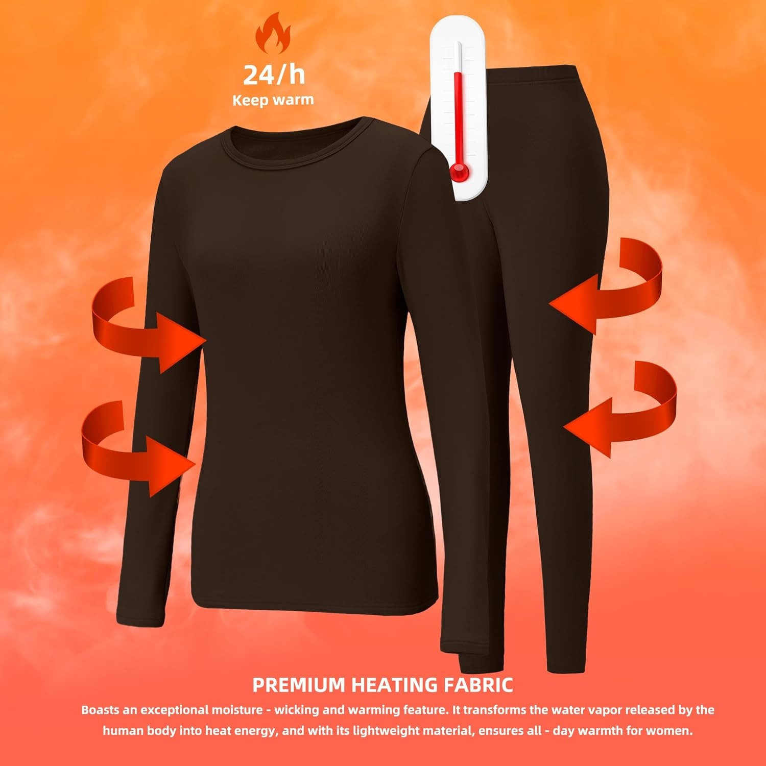 image:imageGRECERELLE 2026 Womens Base Layer Thermal Underwear Pajama SetsDark Brown