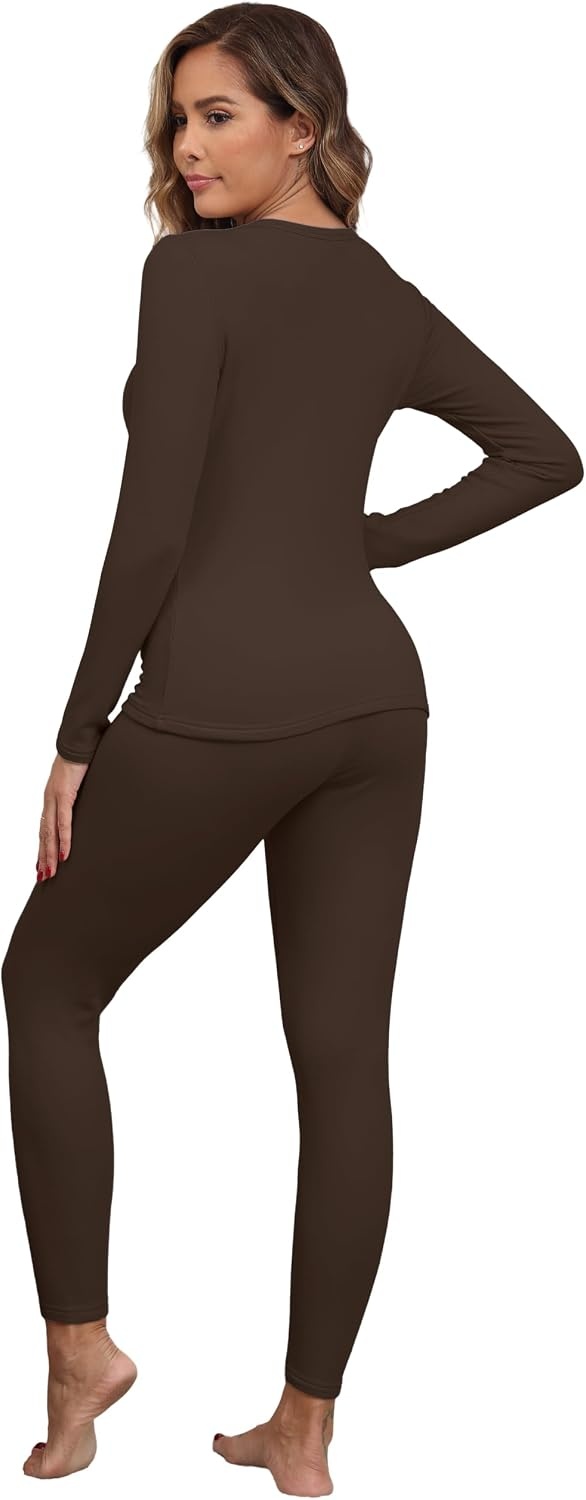 image:imageGRECERELLE 2026 Womens Base Layer Thermal Underwear Pajama SetsDark Brown