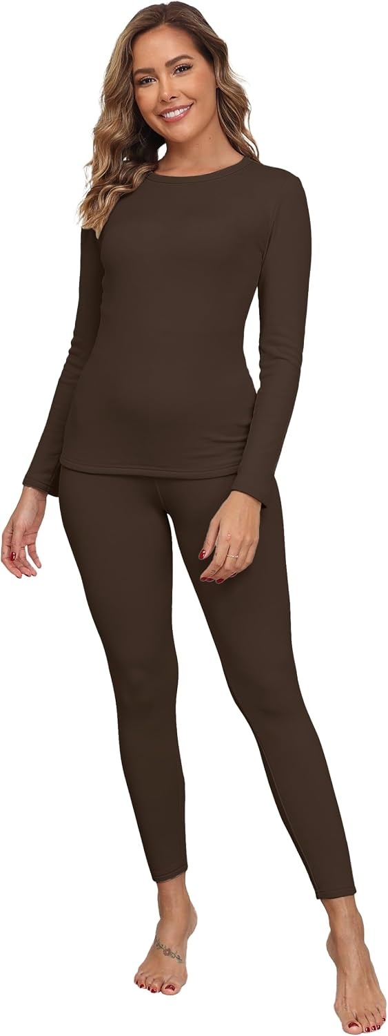 image:imageGRECERELLE 2026 Womens Base Layer Thermal Underwear Pajama SetsDark Brown