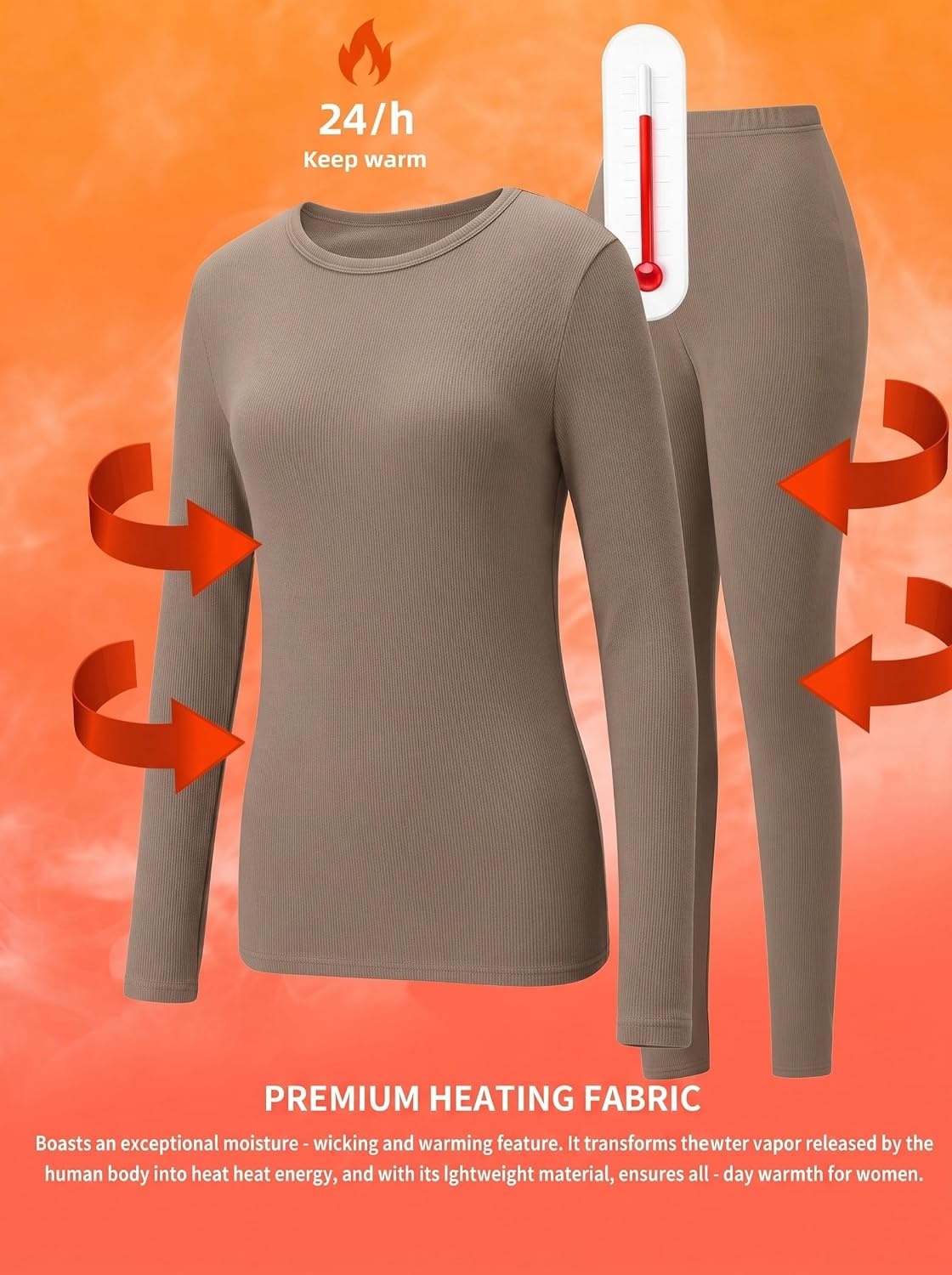 image:imageGRECERELLE 2026 Womens Base Layer Thermal Underwear Pajama SetsDark Khaki