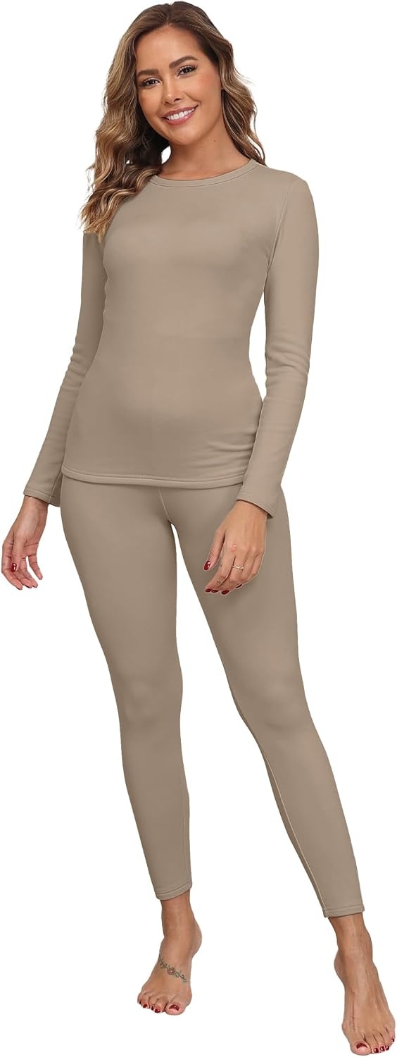 image:imageGRECERELLE 2026 Womens Base Layer Thermal Underwear Pajama SetsDark Khaki