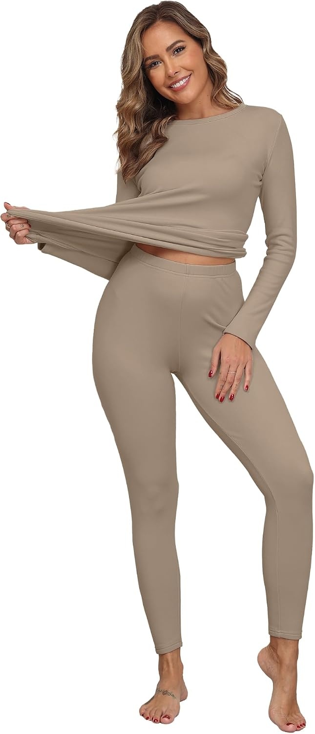 image:imageGRECERELLE 2026 Womens Base Layer Thermal Underwear Pajama SetsDark Khaki