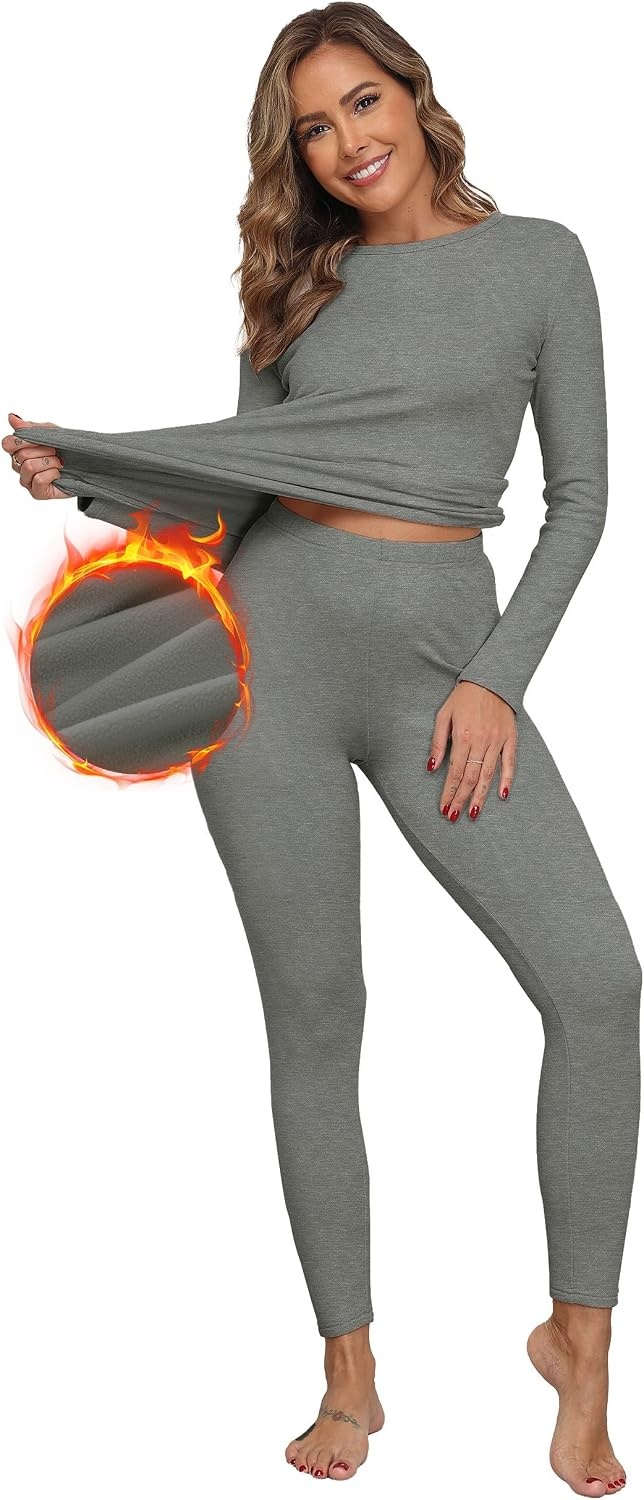 image:imageGRECERELLE 2026 Womens Base Layer Thermal Underwear Pajama SetsGray