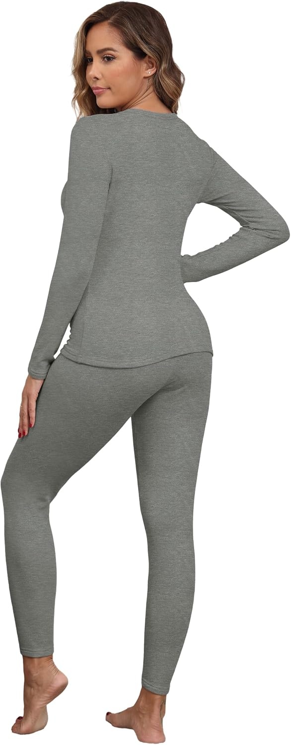 image:imageGRECERELLE 2026 Womens Base Layer Thermal Underwear Pajama SetsGray