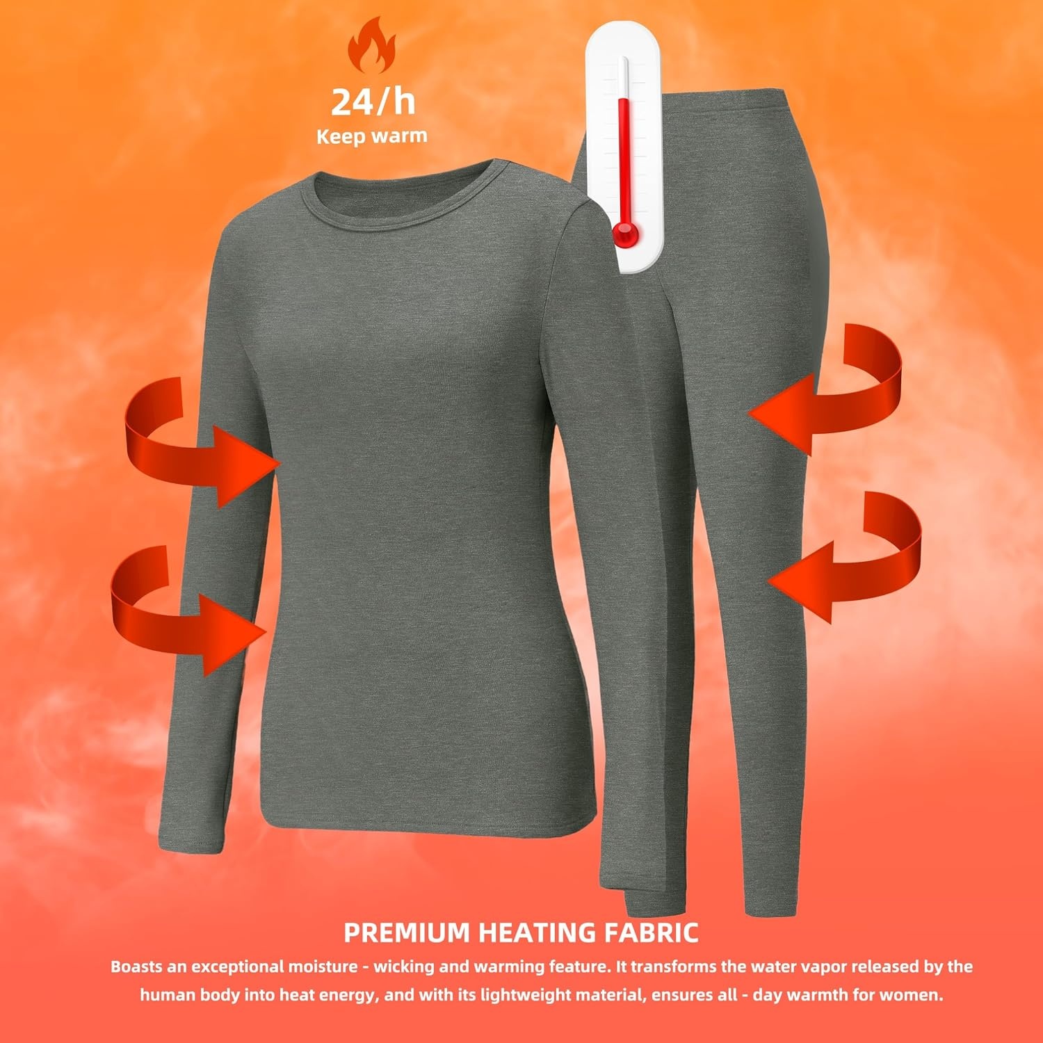 image:imageGRECERELLE 2026 Womens Base Layer Thermal Underwear Pajama SetsGray
