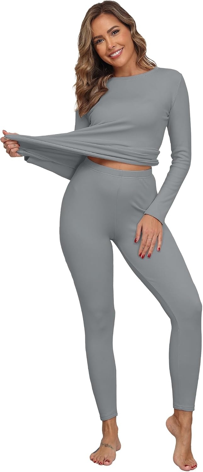 image:imageGRECERELLE 2026 Womens Base Layer Thermal Underwear Pajama SetsGray Blue