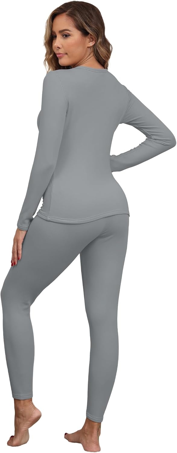 image:imageGRECERELLE 2026 Womens Base Layer Thermal Underwear Pajama SetsGray Blue