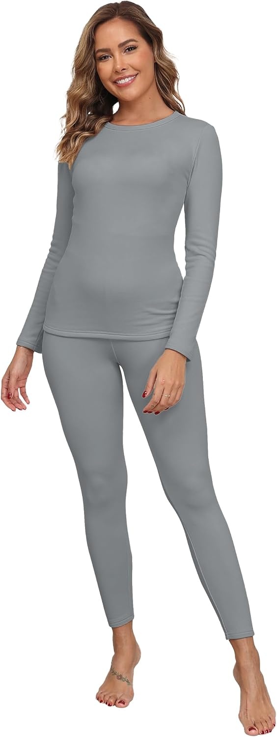 image:imageGRECERELLE 2026 Womens Base Layer Thermal Underwear Pajama SetsGray Blue