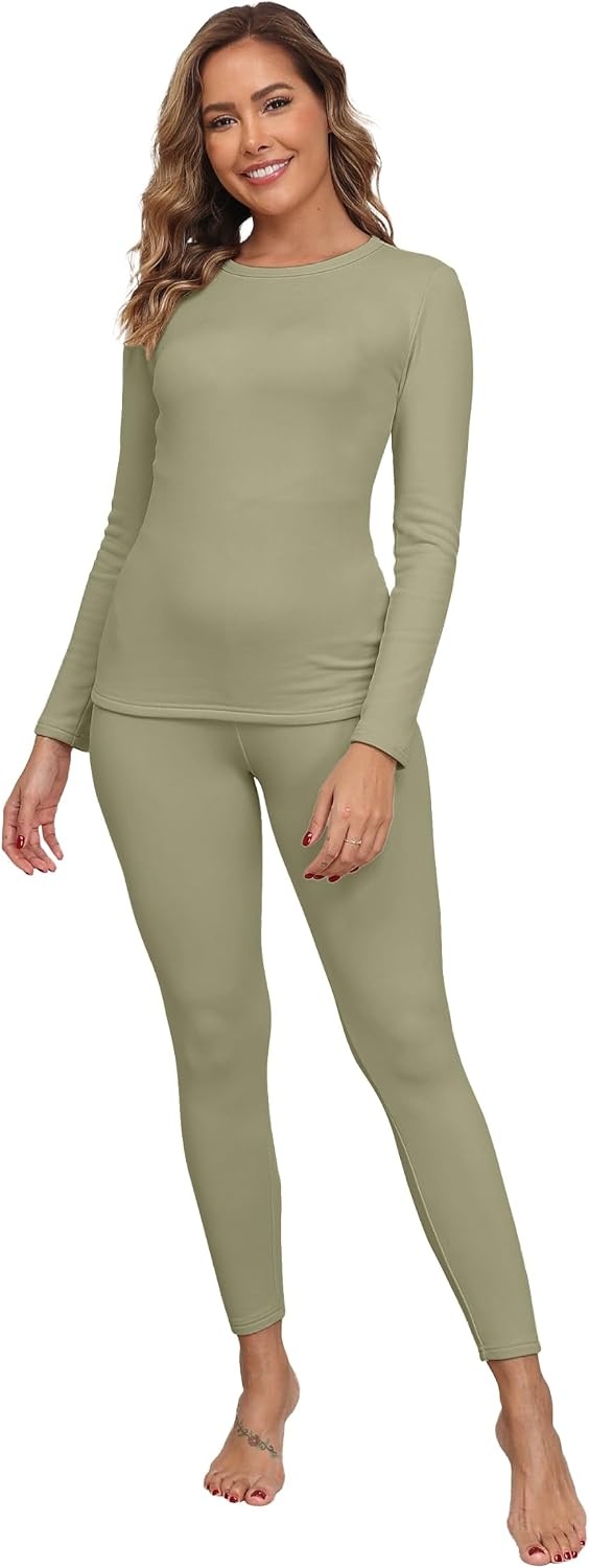 image:imageGRECERELLE 2026 Womens Base Layer Thermal Underwear Pajama SetsGray Green