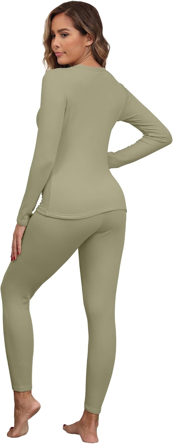 image:imageGRECERELLE 2026 Womens Base Layer Thermal Underwear Pajama SetsGray Green