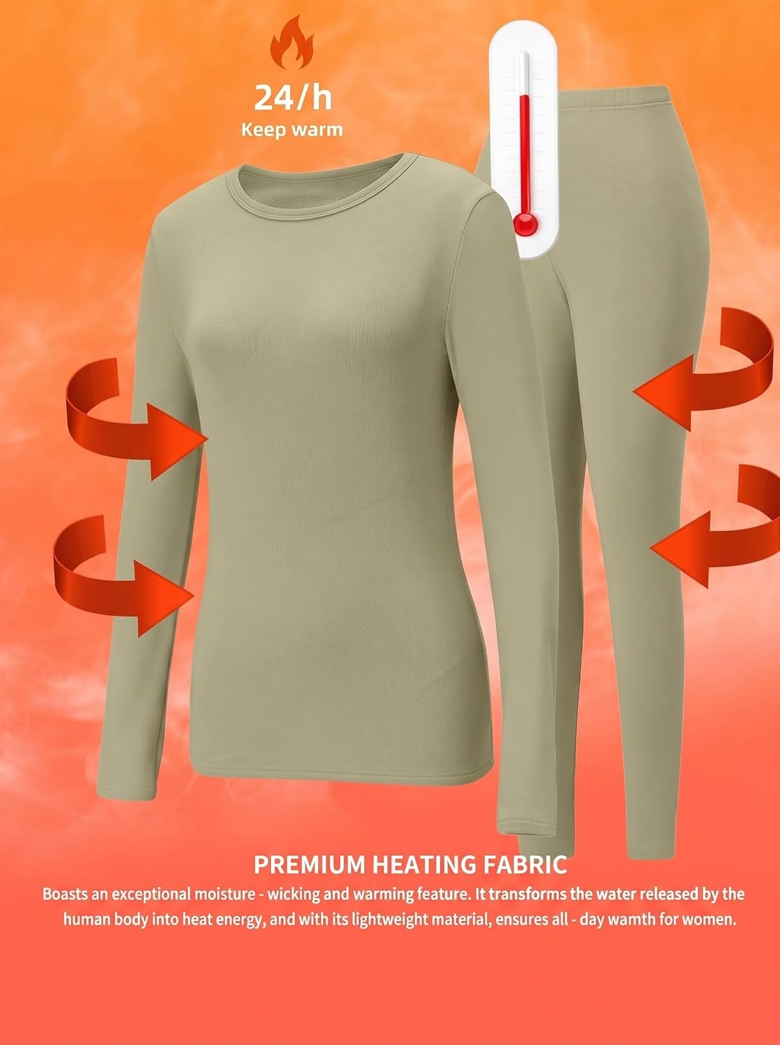image:imageGRECERELLE 2026 Womens Base Layer Thermal Underwear Pajama SetsGray Green
