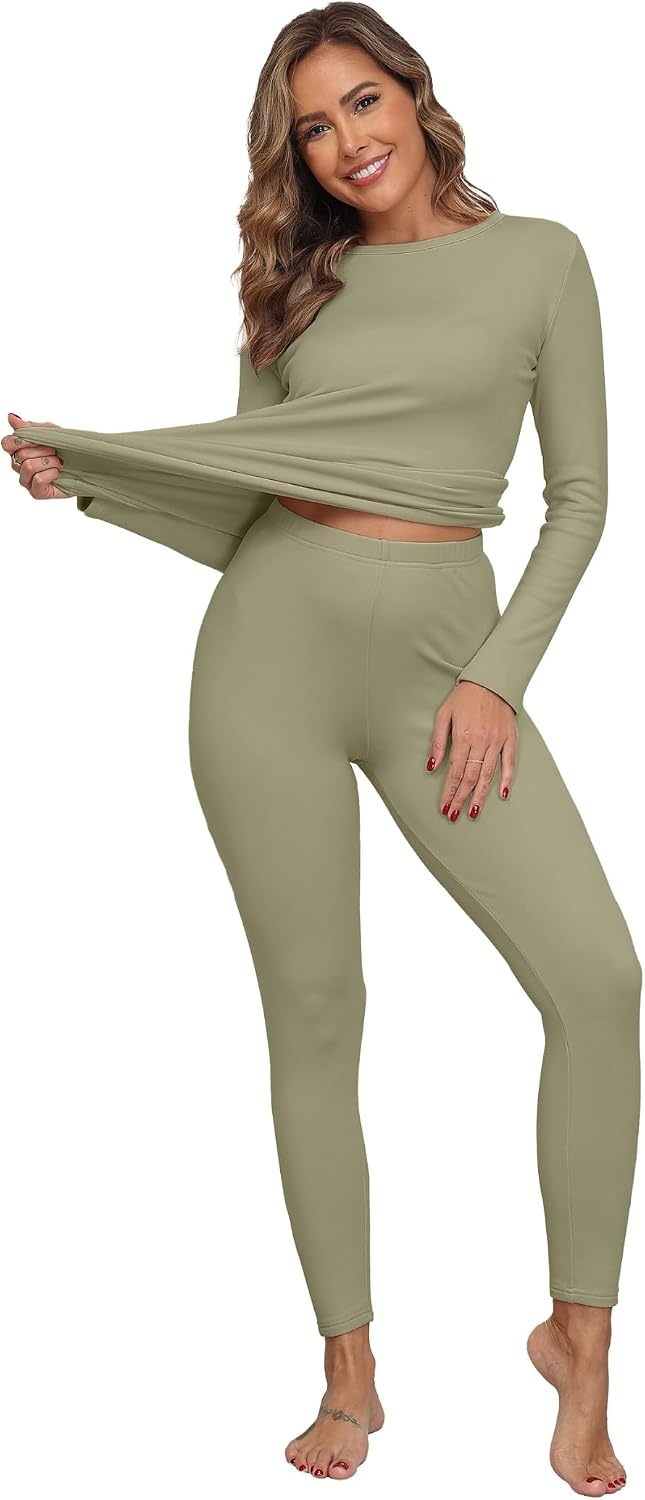 image:imageGRECERELLE 2026 Womens Base Layer Thermal Underwear Pajama SetsGray Green