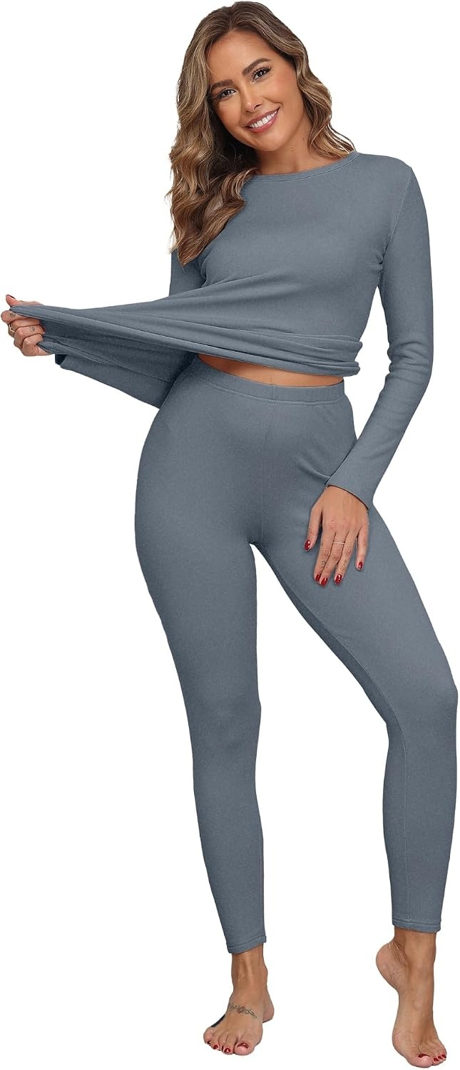 image:imageGRECERELLE 2026 Womens Base Layer Thermal Underwear Pajama SetsNavy Blue