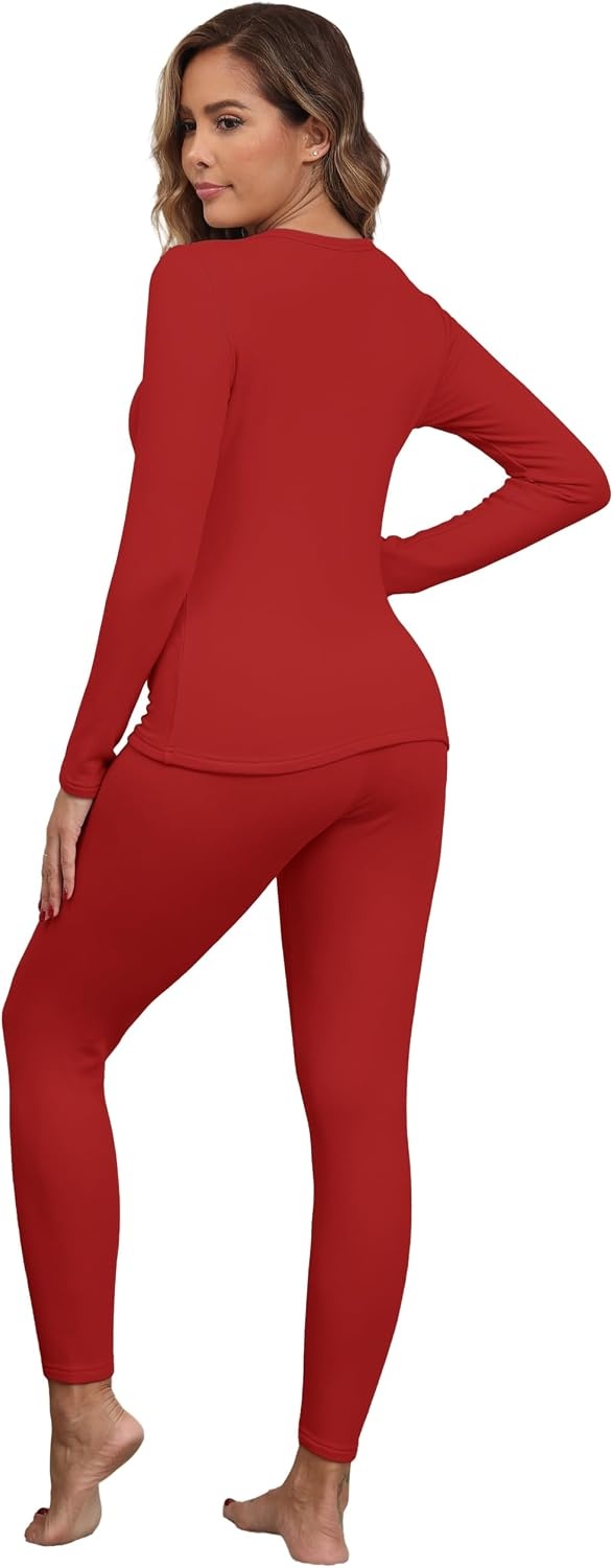 image:imageGRECERELLE 2026 Womens Base Layer Thermal Underwear Pajama SetsRed