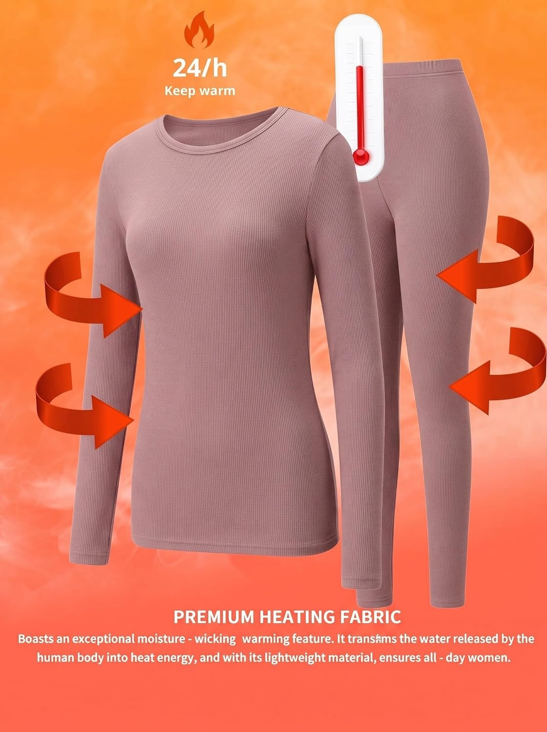 image:imageGRECERELLE 2026 Womens Base Layer Thermal Underwear Pajama SetsRosewood