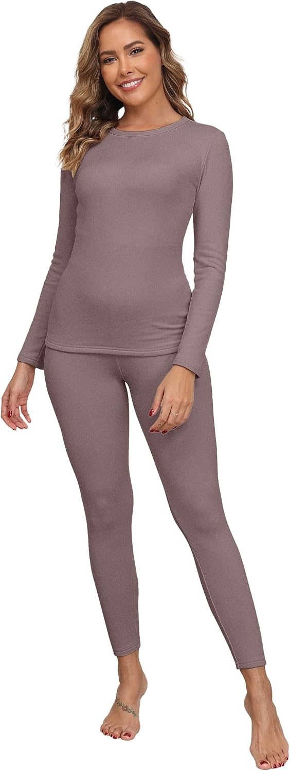 image:imageGRECERELLE 2026 Womens Base Layer Thermal Underwear Pajama SetsRosewood
