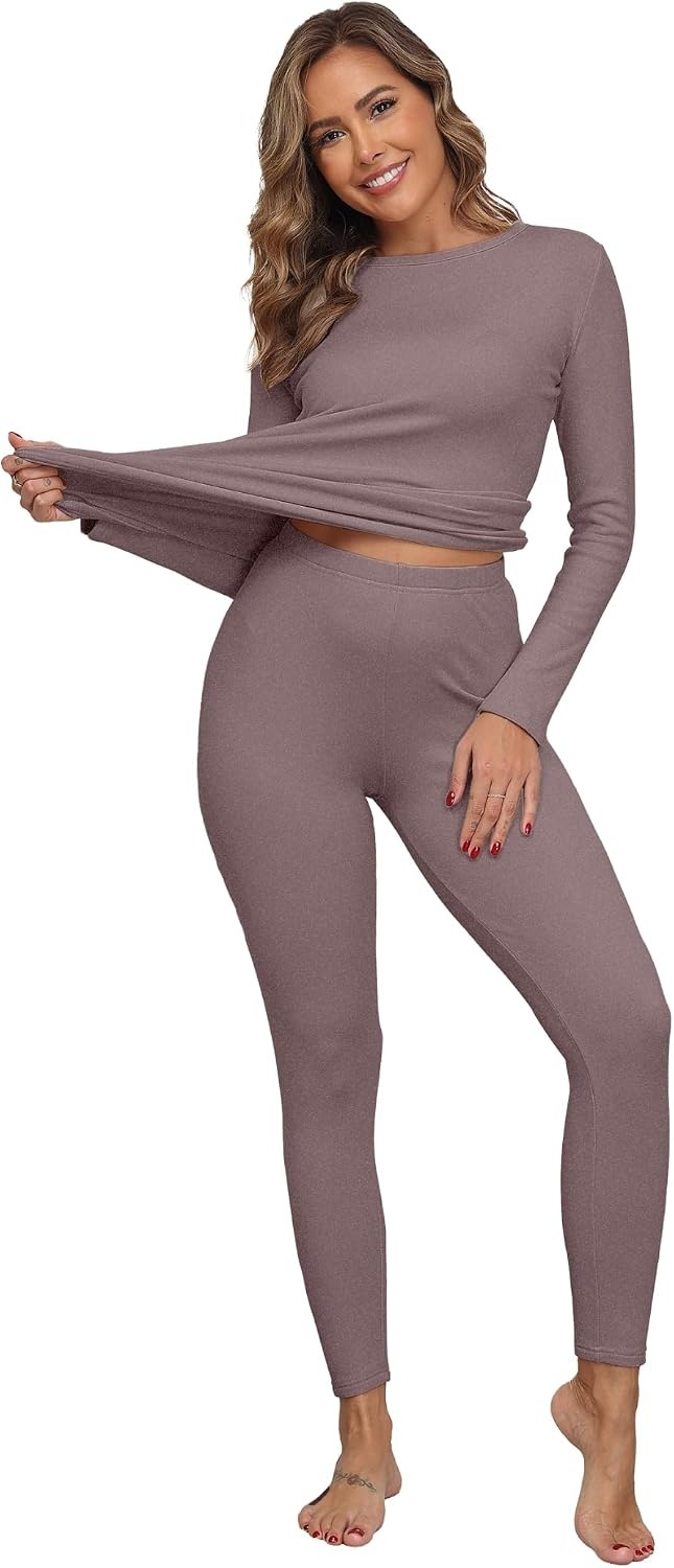 image:imageGRECERELLE 2026 Womens Base Layer Thermal Underwear Pajama SetsRosewood