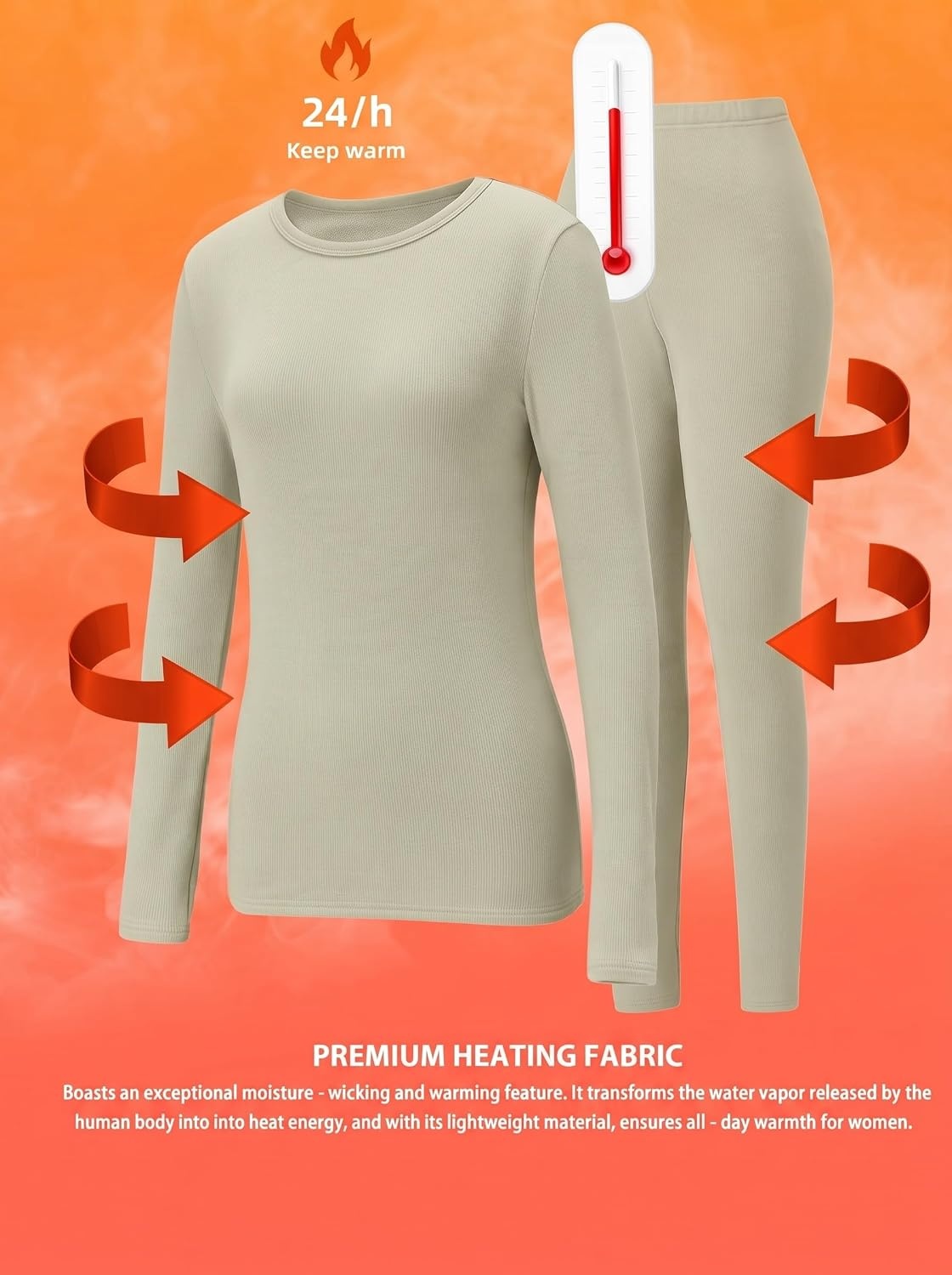 image:imageGRECERELLE 2026 Womens Base Layer Thermal Underwear Pajama SetsSmoky Gray White