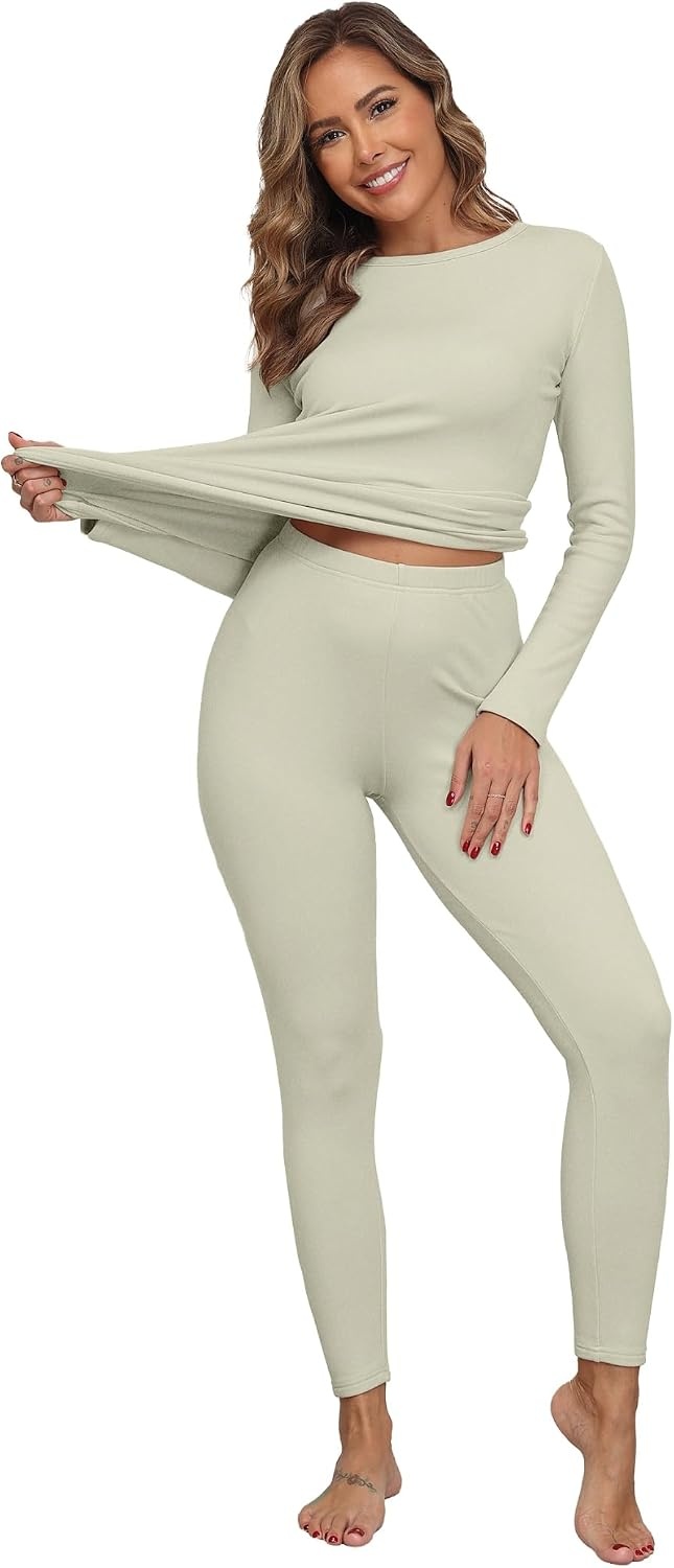 image:imageGRECERELLE 2026 Womens Base Layer Thermal Underwear Pajama SetsSmoky Gray White