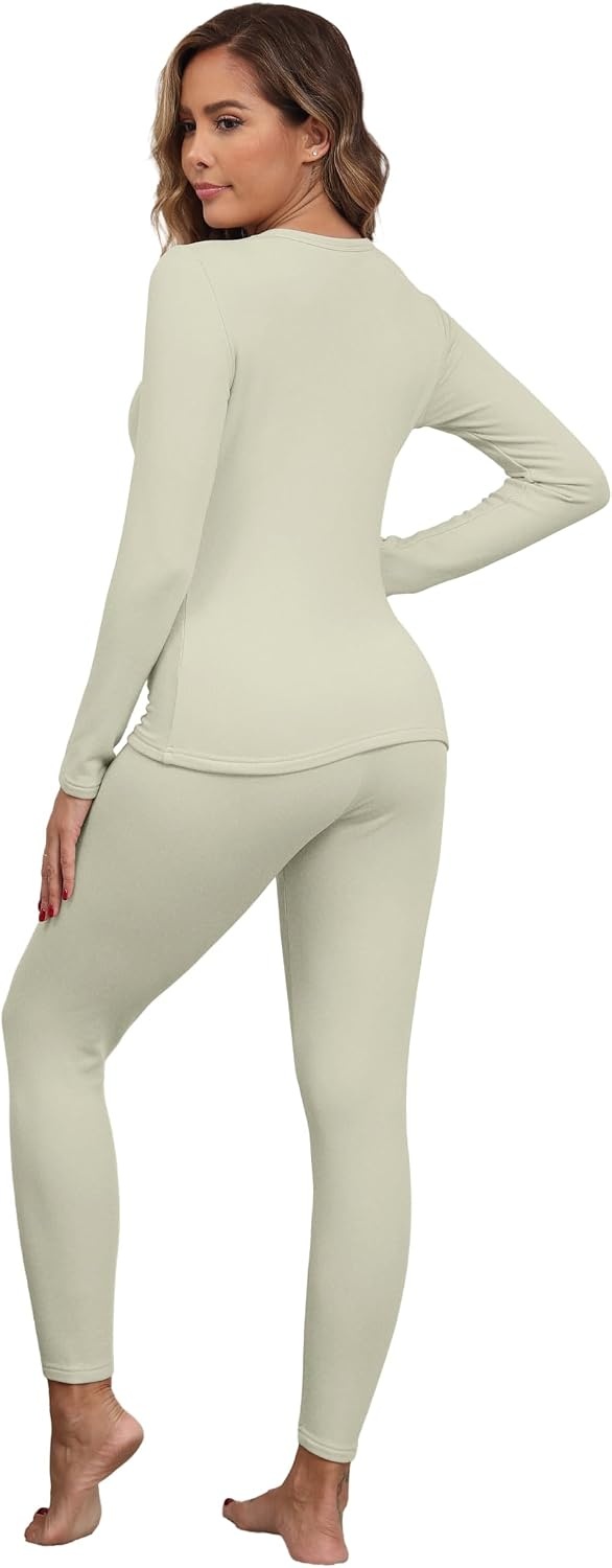 image:imageGRECERELLE 2026 Womens Base Layer Thermal Underwear Pajama SetsSmoky Gray White