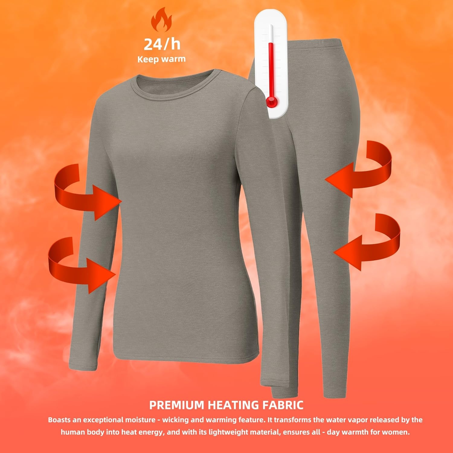 image:imageGRECERELLE 2026 Womens Base Layer Thermal Underwear Pajama SetsWarm Gray