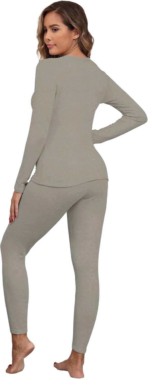 image:imageGRECERELLE 2026 Womens Base Layer Thermal Underwear Pajama SetsWarm Gray