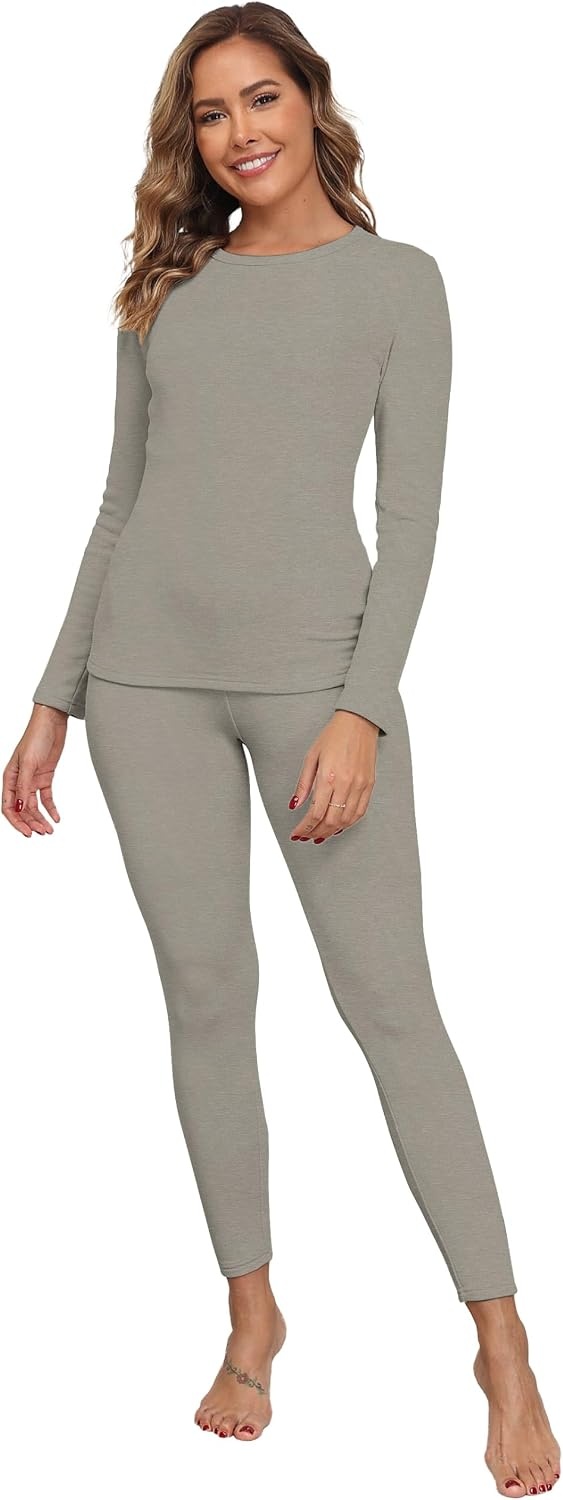 image:imageGRECERELLE 2026 Womens Base Layer Thermal Underwear Pajama SetsWarm Gray