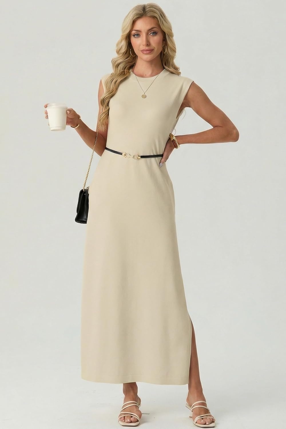image:imageGRECERELLE 2026 Womens Summer Fall Shift Sweater Maxi Dress with PocketsApricot