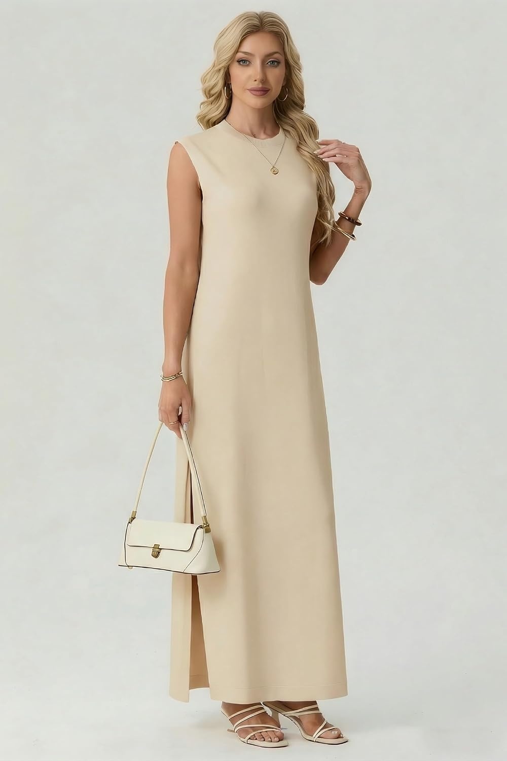 image:imageGRECERELLE 2026 Womens Summer Fall Shift Sweater Maxi Dress with PocketsApricot