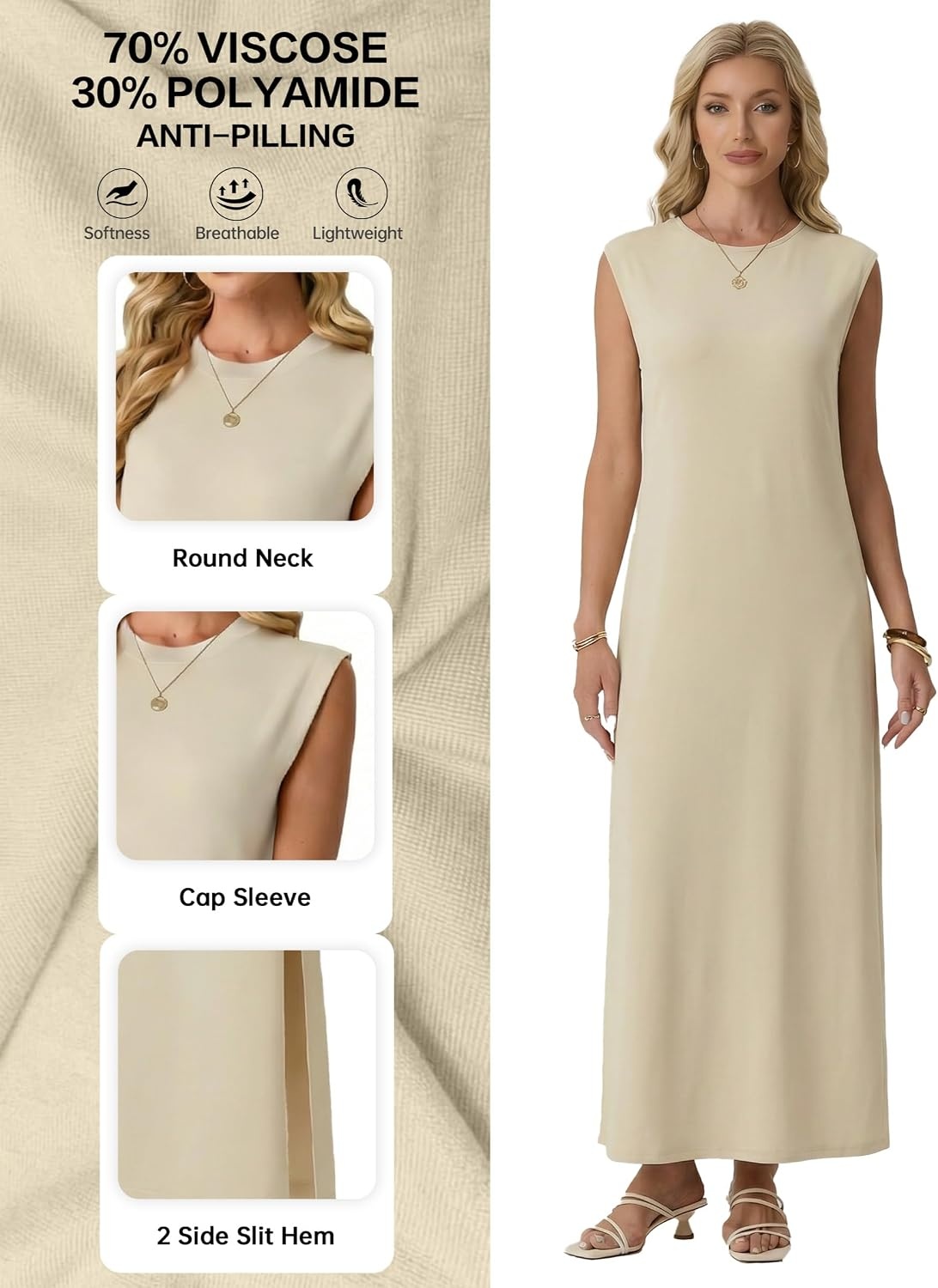 image:imageGRECERELLE 2026 Womens Summer Fall Shift Sweater Maxi Dress with PocketsApricot