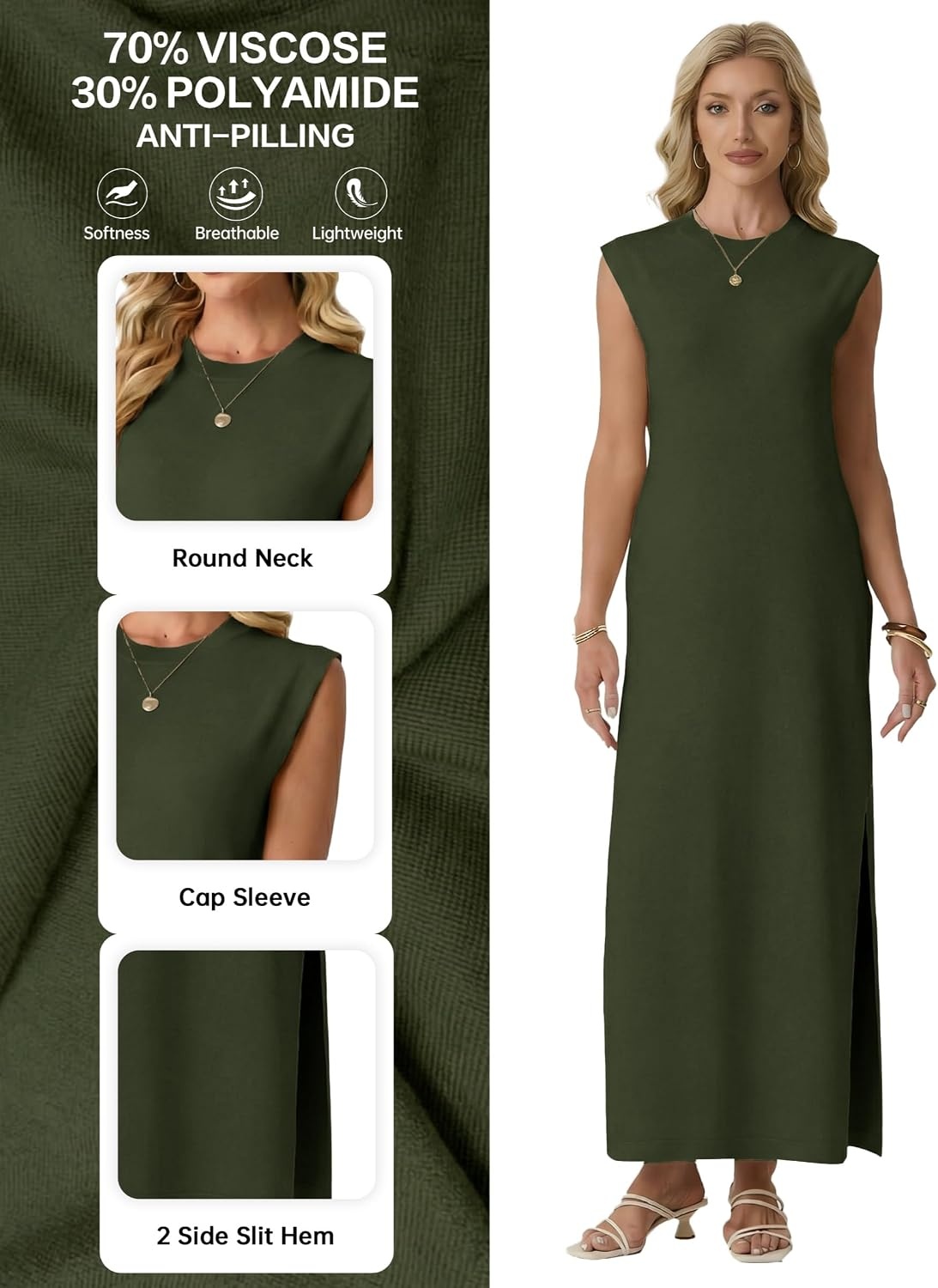 image:imageGRECERELLE 2026 Womens Summer Fall Shift Sweater Maxi Dress with PocketsArmy Green