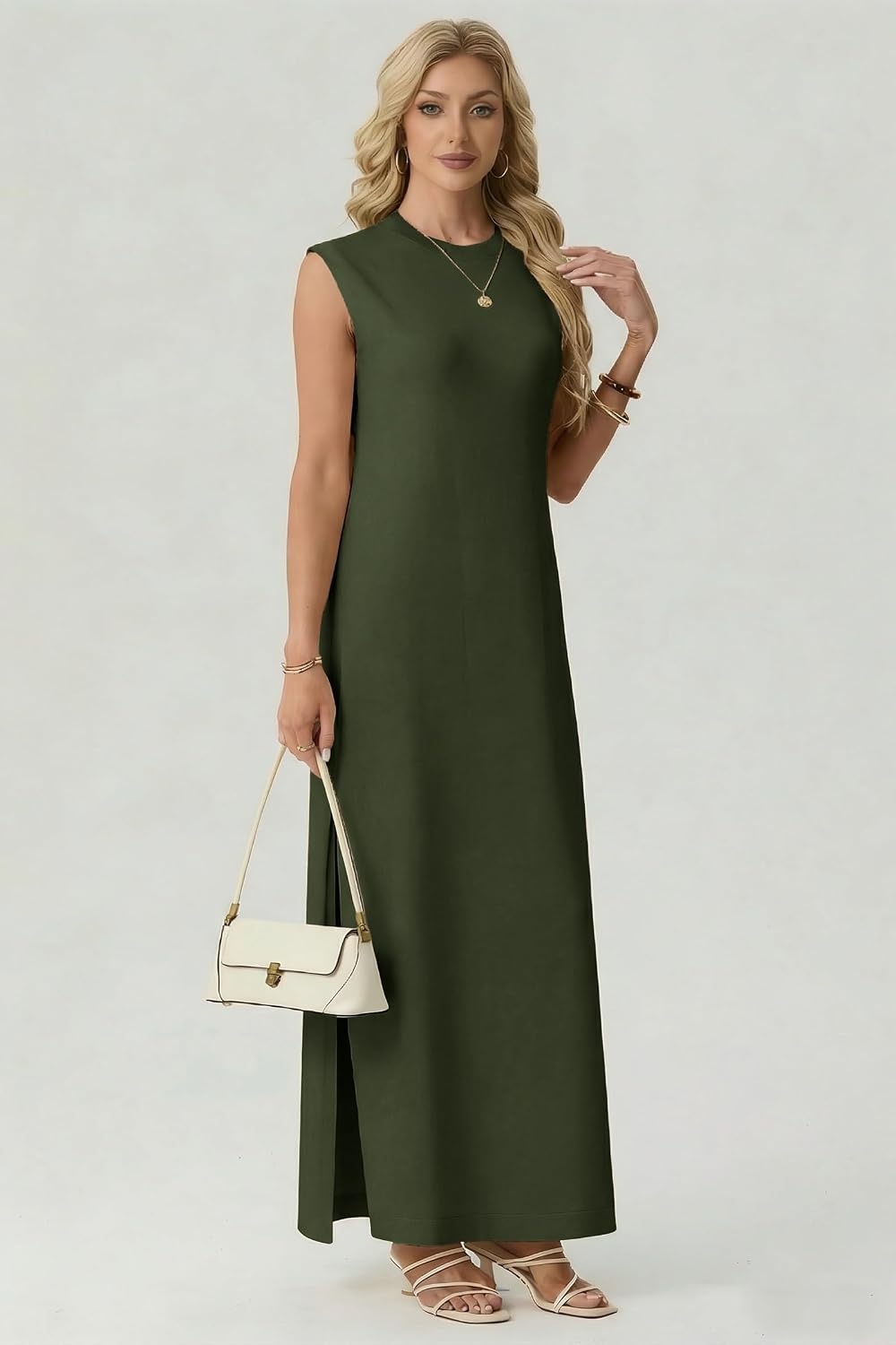 image:imageGRECERELLE 2026 Womens Summer Fall Shift Sweater Maxi Dress with PocketsArmy Green