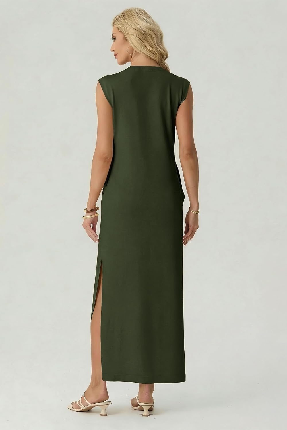 image:imageGRECERELLE 2026 Womens Summer Fall Shift Sweater Maxi Dress with PocketsArmy Green