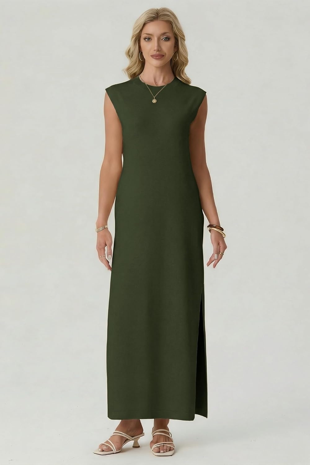 image:imageGRECERELLE 2026 Womens Summer Fall Shift Sweater Maxi Dress with PocketsArmy Green