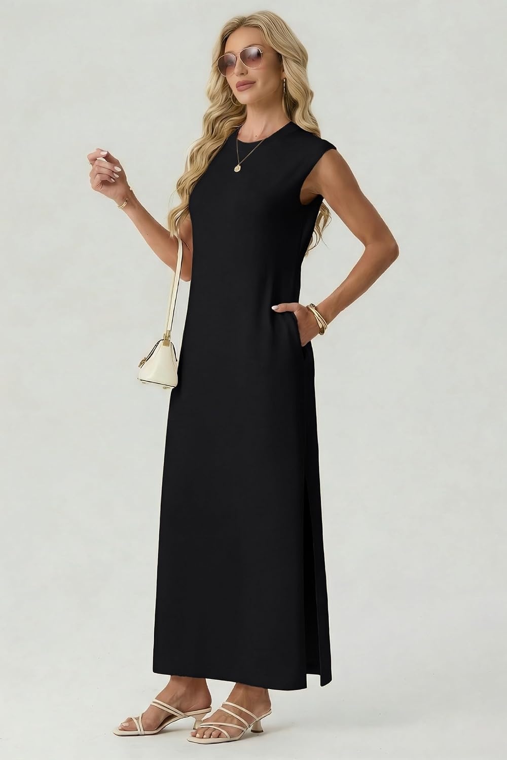 image:imageGRECERELLE 2026 Womens Summer Fall Shift Sweater Maxi Dress with PocketsBlack