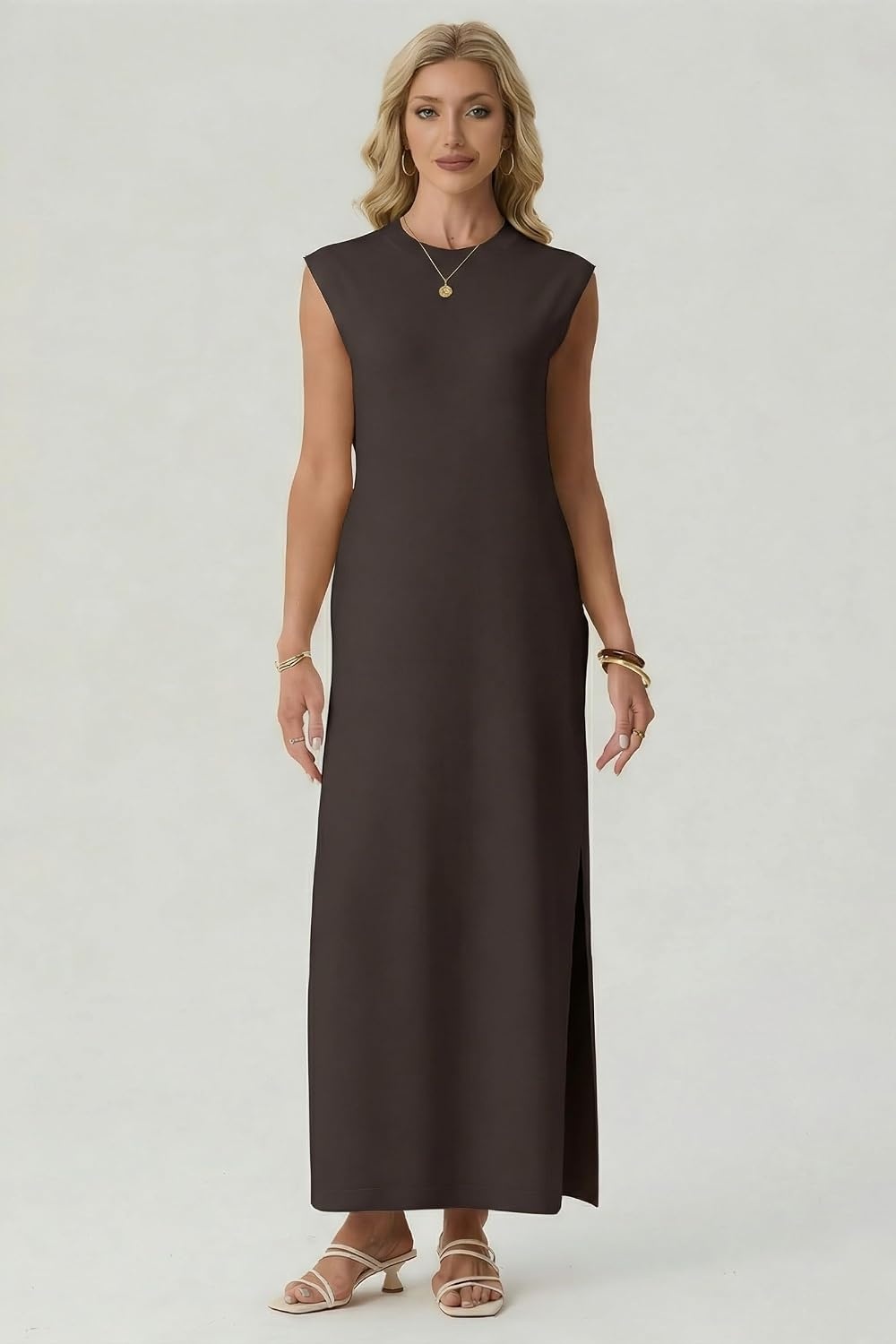 image:imageGRECERELLE 2026 Womens Summer Fall Shift Sweater Maxi Dress with PocketsDark Coffee