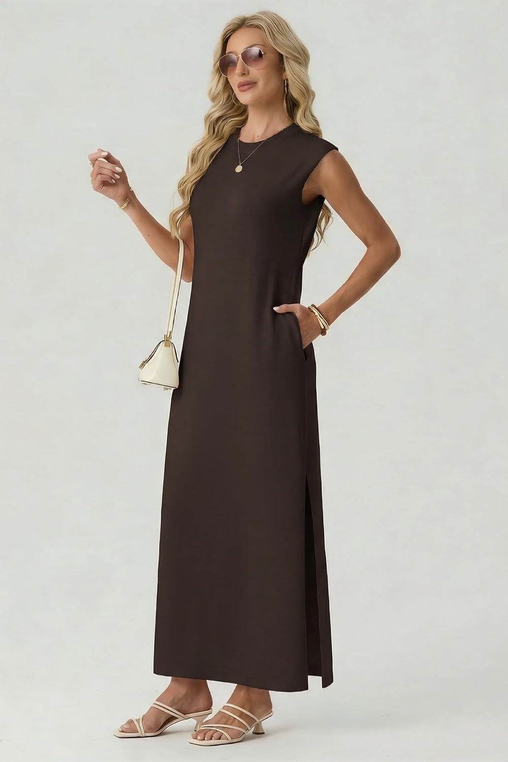 image:imageGRECERELLE 2026 Womens Summer Fall Shift Sweater Maxi Dress with PocketsDark Coffee