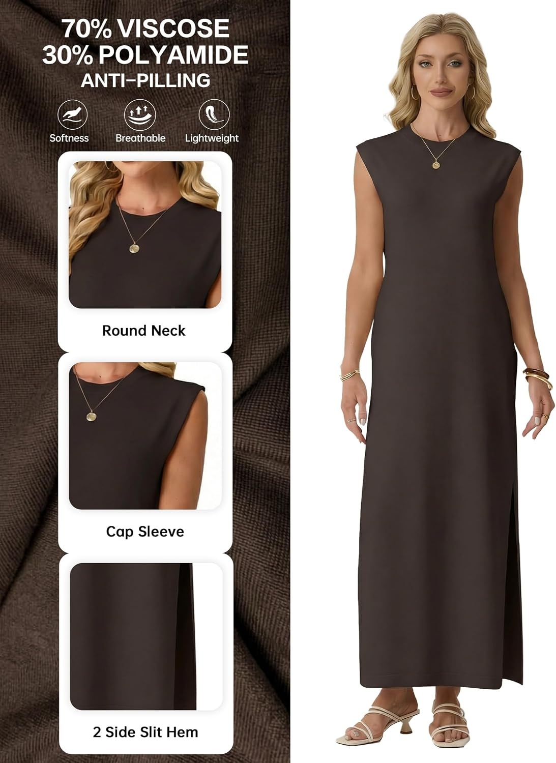 image:imageGRECERELLE 2026 Womens Summer Fall Shift Sweater Maxi Dress with PocketsDark Coffee