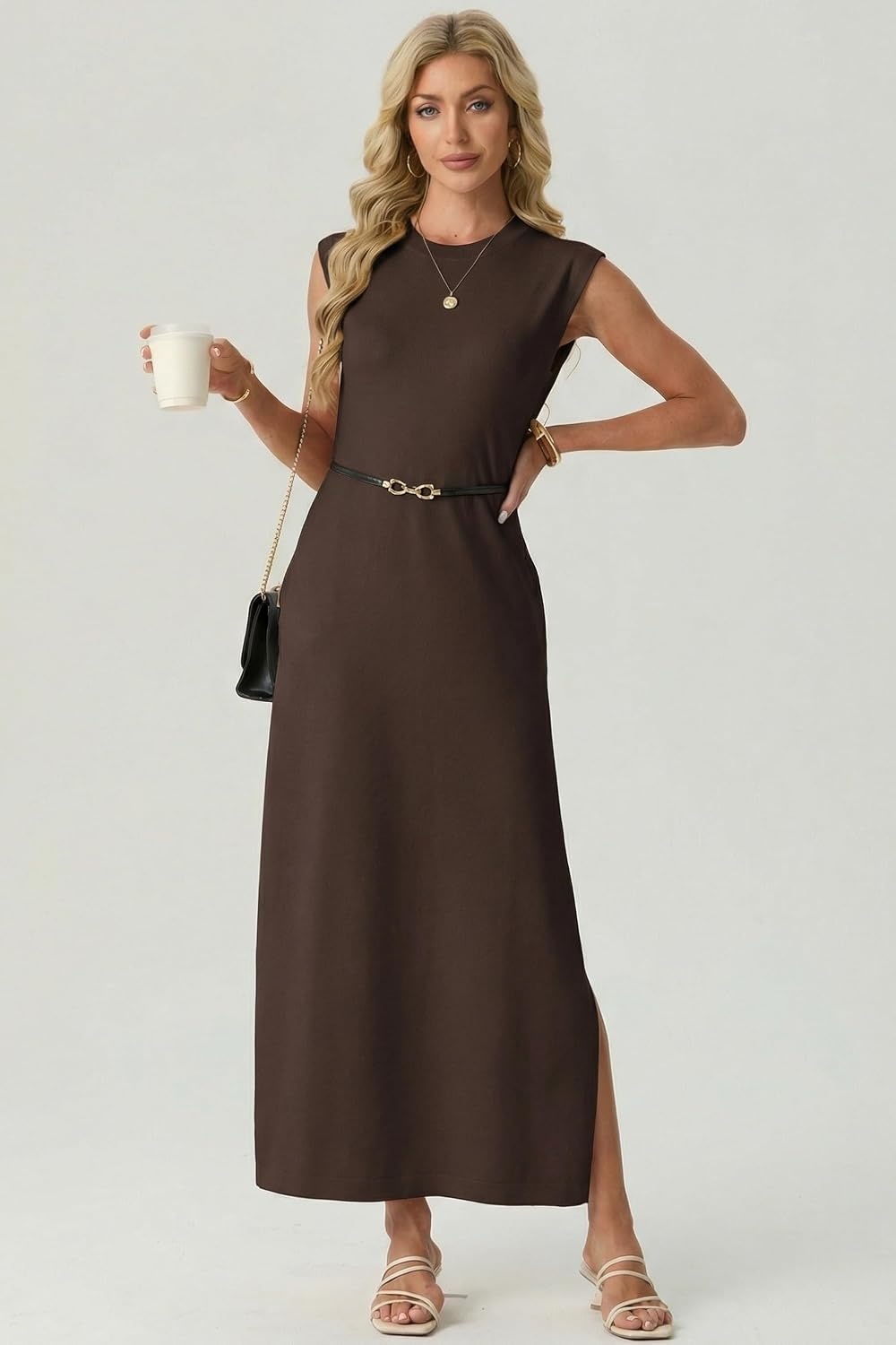 image:imageGRECERELLE 2026 Womens Summer Fall Shift Sweater Maxi Dress with PocketsDark Coffee