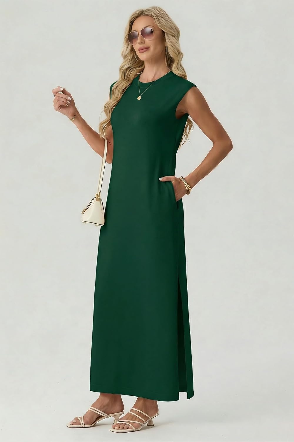 image:imageGRECERELLE 2026 Womens Summer Fall Shift Sweater Maxi Dress with PocketsDark Green