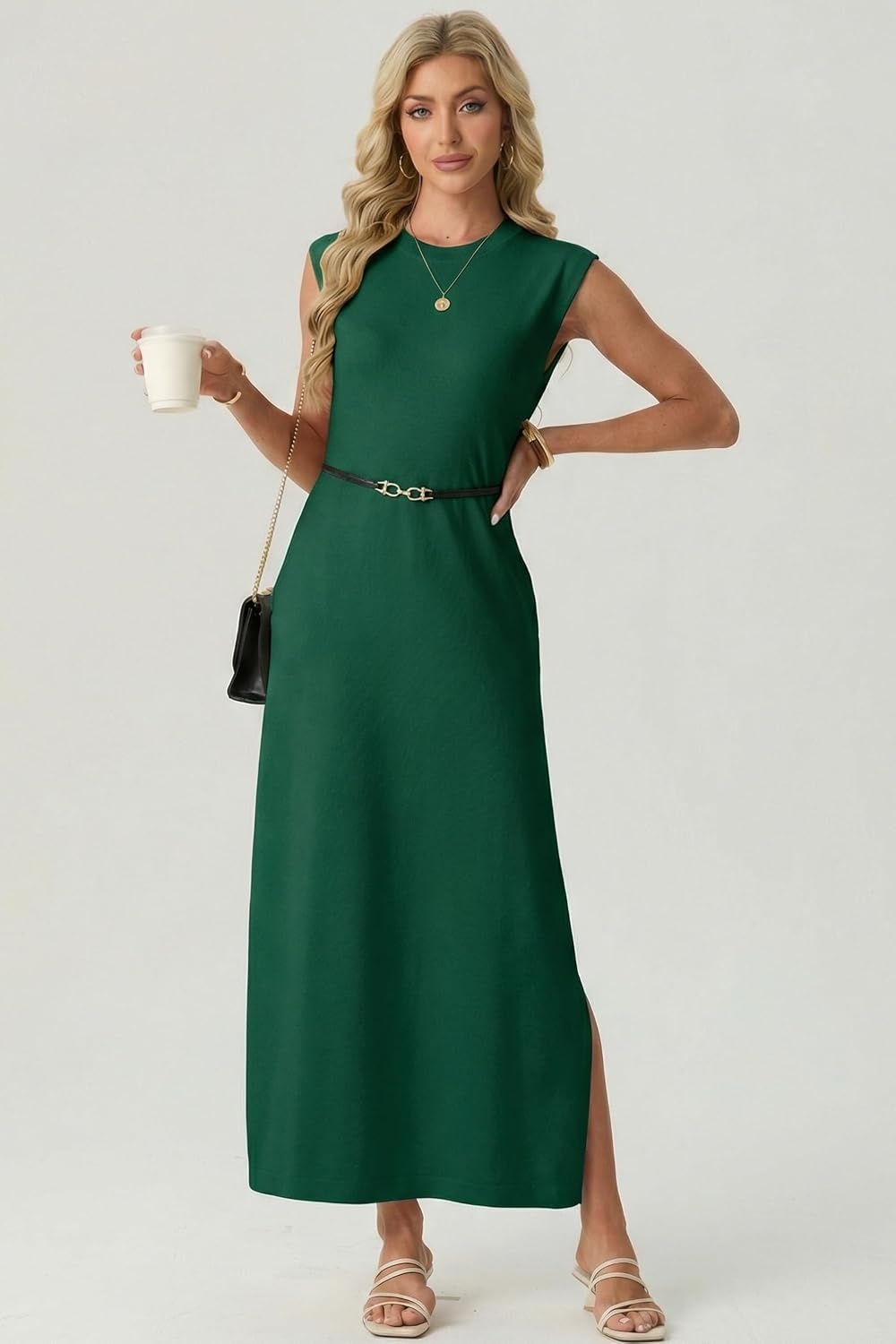image:imageGRECERELLE 2026 Womens Summer Fall Shift Sweater Maxi Dress with PocketsDark Green