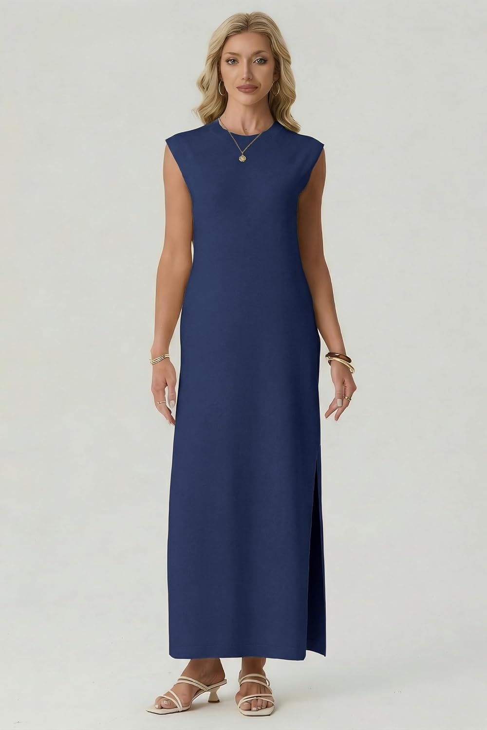 image:imageGRECERELLE 2026 Womens Summer Fall Shift Sweater Maxi Dress with PocketsDenim Blue