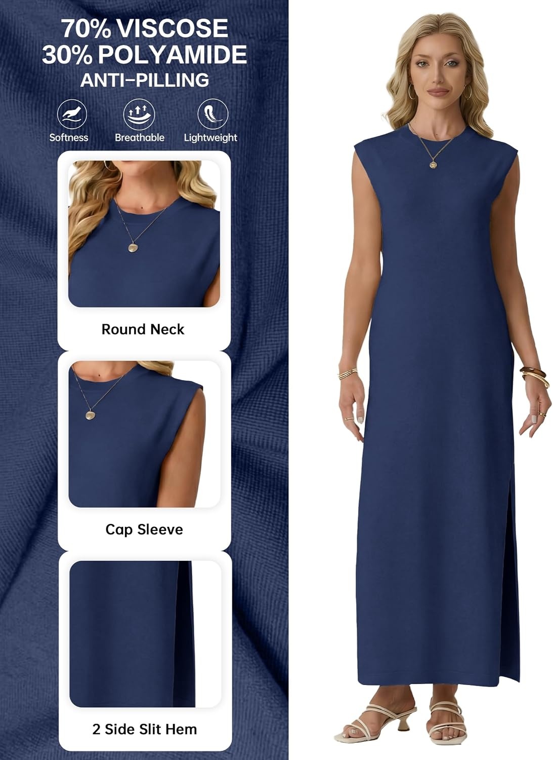 image:imageGRECERELLE 2026 Womens Summer Fall Shift Sweater Maxi Dress with PocketsDenim Blue